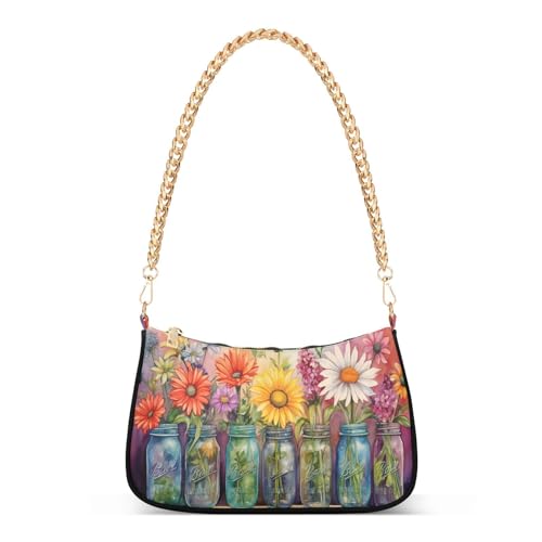 Image of Shoulder Bags for Women Flower Floral Hobo Tote Handbag Small Clutch Purse with Zipper Closure