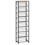 HOOBRO Narrow Shoe Rack for Small Spaces, Slanted Shoe Organizer for Entryway, Slim Angled Shoe Storage Rack for Closet, Space Saving 9 Tier Shoe Shelf Holds 8-16 Pairs, Rustic Brown BF92XJ01