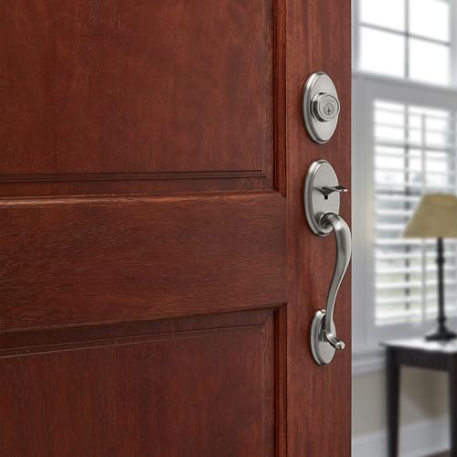 Kwikset Shelburne Front Door Lock Handle and Deadbolt Set, Entry Handleset Exterior with Interior Reversible Lever, Satin Nickel, Pick Resistant SmartKey Rekey Deadbolt Security - Image 3