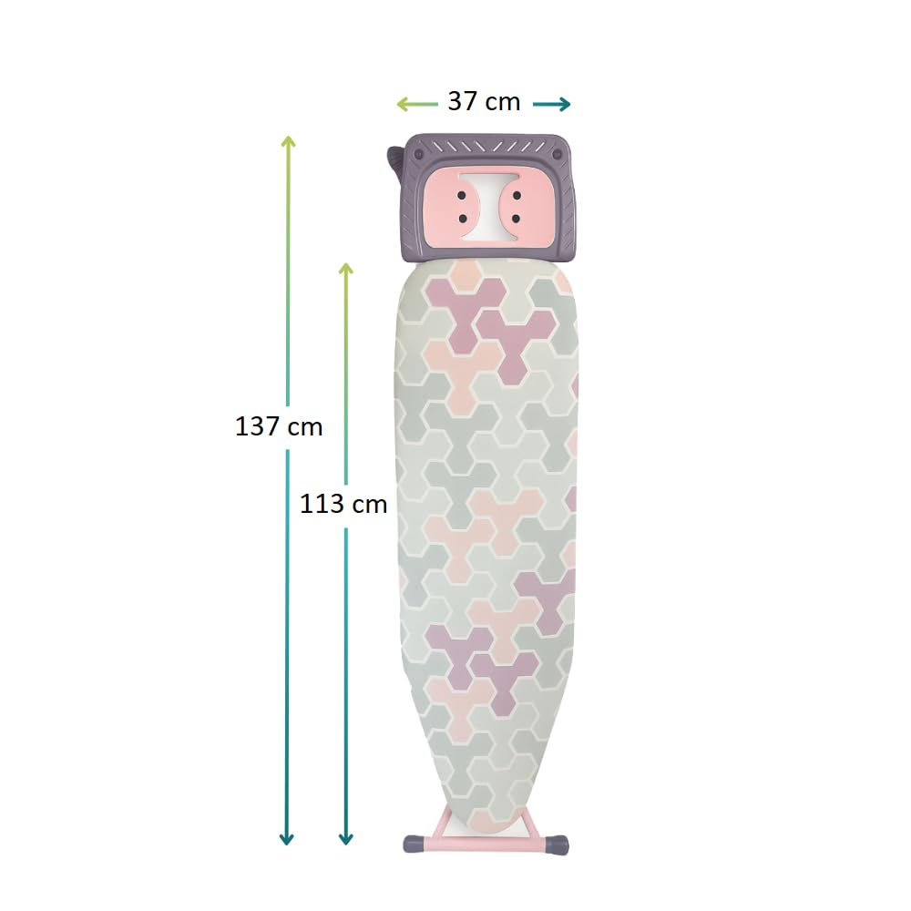 Paluplus Asse da Stiro Pieghevole, Misura 137X37 cm, Altezza Regolabile in diverse Posizioni, Tavola da Stiro Salvaspazio con copriasse e Poggia Ferro da Stiro -648F (Lilla e Rosa)