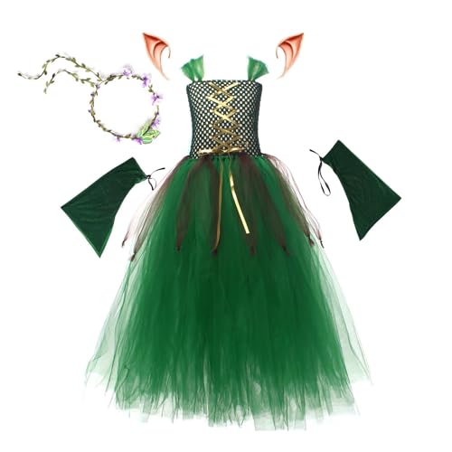 Feenkostüm Für Mädchen, Grünes Elfen Mesh Tüll Kleid Set, Mädchen Mesh Tüllkleid, Grünes Netz Tüllkleid Für Mädchen, Ärmelloser Mehrlagiger Tutu-Rock Für Geburtstagsfeiertage