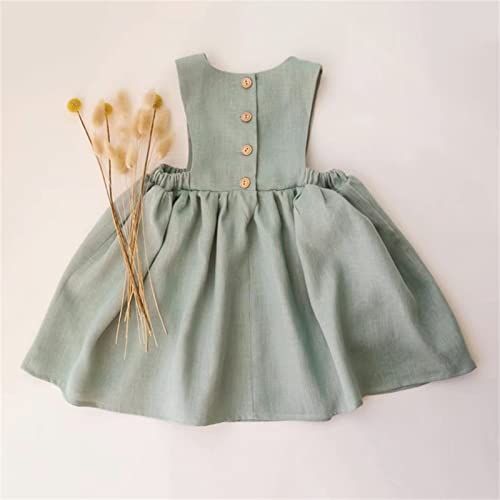 Toddler Girl Summer Cotton Linen Sleeveless Dress Light Green Solid Dress Daily Wear and School Dress (Green, 2-3 Years)3