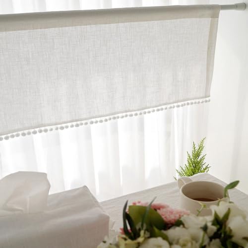 Reducción de deslumbramiento con la cortina corta de algodón beige para salón 5