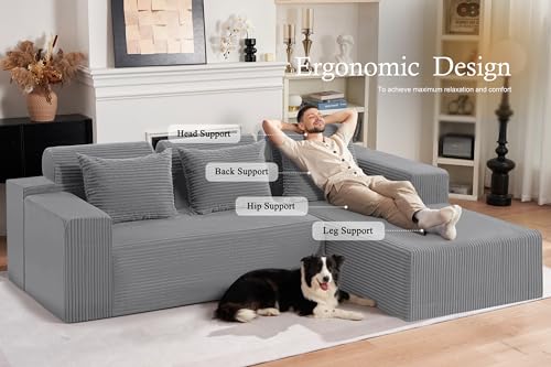 Image of HABUTWAY Sectional Couches for Living Room,No Assembly L Shaped Couch 105 inch Modular Sectional Sofa Couch with Deep Seat,Cloud Couches Furniture Sets for Apartment,Corduroy (Light Grey, Right Facing)