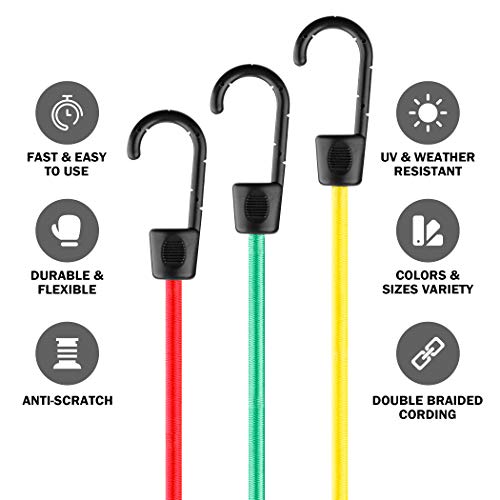 Cartman Adjustable Bungee Cords, 6 Pack 40 Inch Adjustable Bungee Strap, 6 Pack 32 Inch, 6 Pack 24 Inch Bungee Cord With Hooks #TOP4
