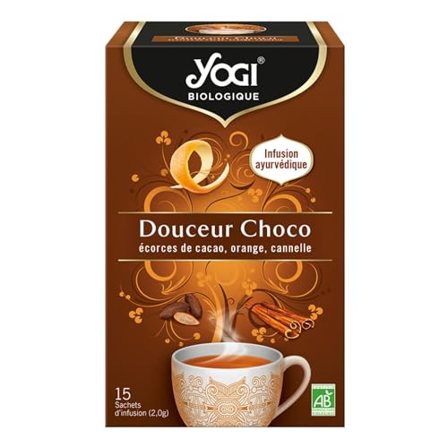 Yogi Biologique Douceur Chocolat, Infusion 100% Bio Écorces de Cacao, Orange et Cannelle, 15 Sachets thermosoudés et sans agrafe, 30 g, 312016