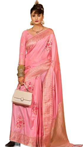 Image of SWORNOF Women's Banarasi silk Saree With Unstitched Blouse Piece