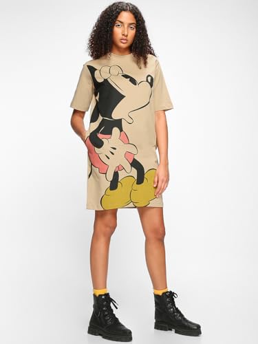 Image of Bewakoof Official Disney Merchandise Women's Graphic Printed Oversized Above Knee Fit Half Sleeve Round Neck Cotton T-Shirt Dress