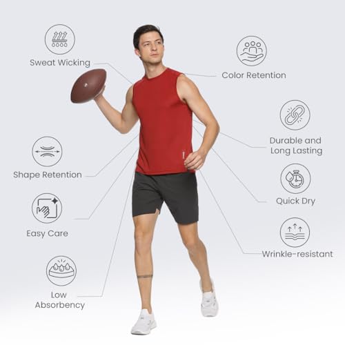 Image of DOMIN8 Men's 100% Spun Polyester Sleeveless Basketball Sports Gym Tank top| Breathable Moisture Wicking Anti Odor Sleeveless t Shirt for Men| Running Workout| Fashion Vest Red