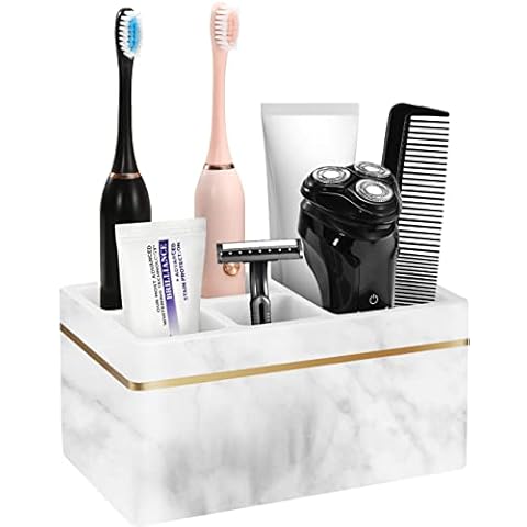 Luxspire Portacepillos de Dientes con 5 Compartimentos de Resina y Grava Blanca Cover