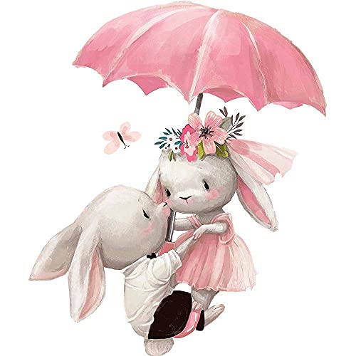 WandSticker4U®- Pegatinas pared infantiles CONEJOS rosa (42x50 cm) I vinilo adhesivo pared infantil animales bosque flores y mariposas I decoración habitación infantil niños bebé niña