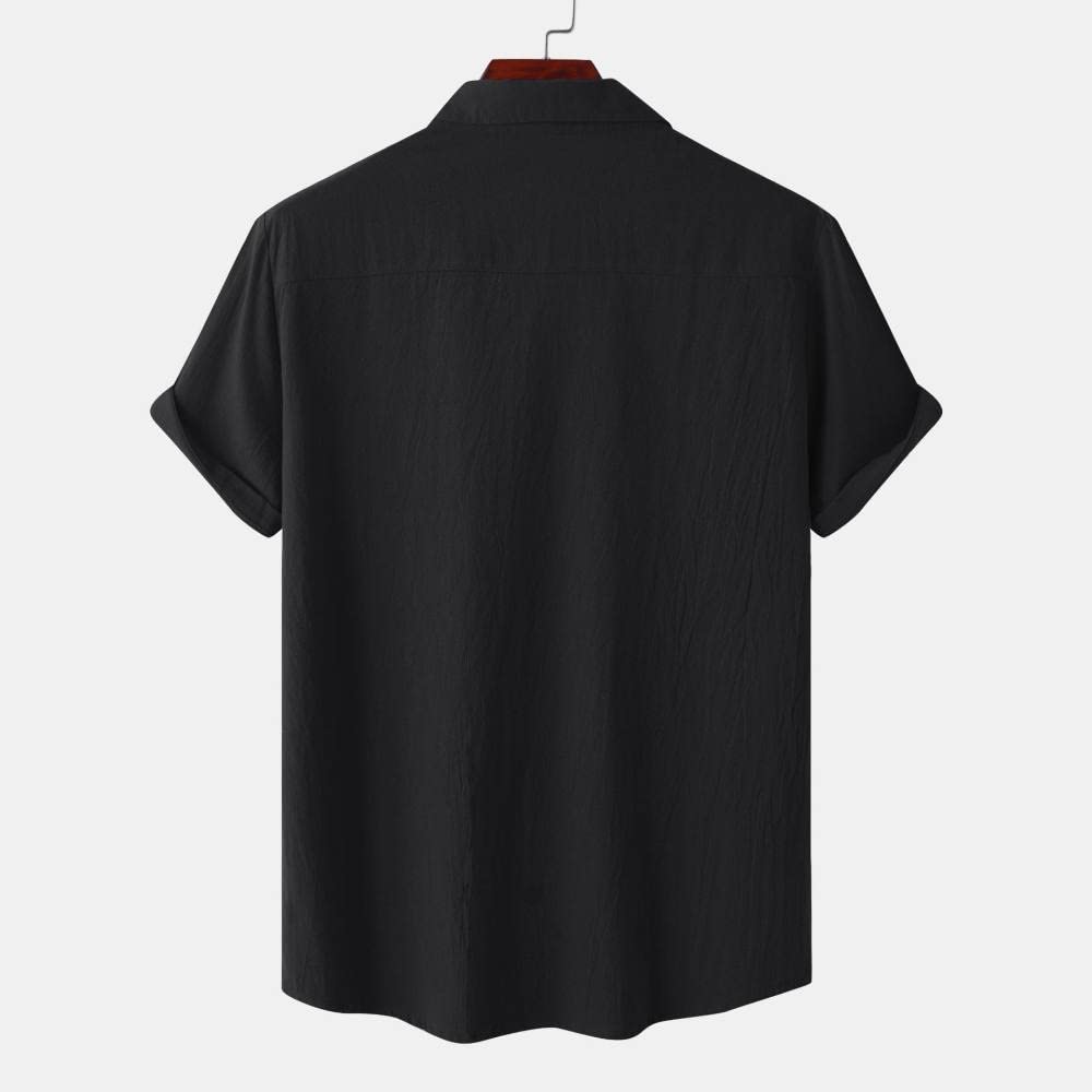 Camicia Hawaiana da Uomo, Camicia Hawaiana da Uomo a Maniche Corte con Bottoni Hawaiani Camicia Hawaiana in Lino e Cotone Nero Top Casual Camicia da Spiaggia a Maniche Corte ad Asciugatura Rapida per