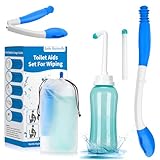 Foldable Toilet Aids Set for Wiping – 2PCS Personal Hygiene Kit with Collapsible Butt Wiper Tool & Dual-Nozzle Peri Bottle , Wiping Aid for Post-Surgery Recovery, Elderly and Travel Use (Blue, Ultra)