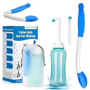 Foldable Toilet Aids Set for Wiping – 2PCS Personal Hygiene Kit with Collapsible Butt Wiper Tool & Dual-Nozzle Peri Bottle , Wiping Aid for Post-Surgery Recovery, Elderly and Travel Use (Blue, Ultra)