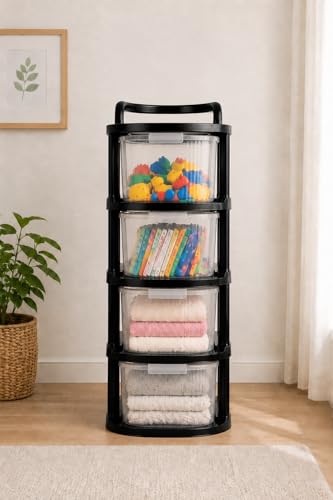 Image of SR 4 Layer Plastic Storage Drawer with Wheels | Stackable Storage Organizer for Bedroom, Office, Home | Utility Storage Drawer Organiser for Cosmetics, Kitchen,Toys | Multipurpose Storage Organizer
