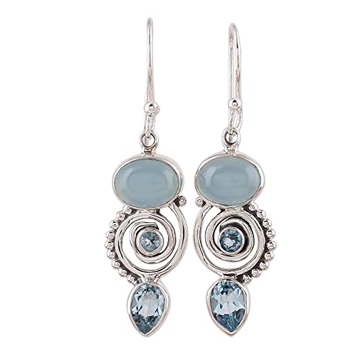NOVICA Blue Topaz and Chalcedony .925 Sterling Silver Dangle Earrings 'Sentimental Journey'