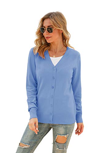 Image of VIISHOW Women Long Sleeve Button Down V Neck Lightweight Basic Knit Sweater Cardigan