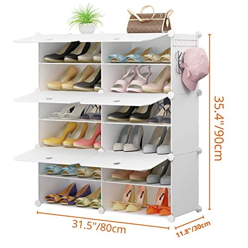 KOUSI Portable Shoe Rack Organizer 24 Pairs Tower Shelf Storage Cabinet Stand Expandable for Heels, Boots, Slippers, 6 Tier White - Thumbnail 4