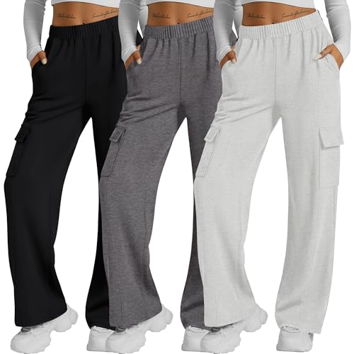 Pantalon de jogging cargo femme taille haute coupe baggy large droite lot de 3 Neer