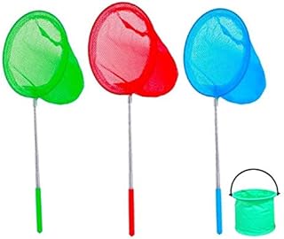DWTECH 3 Pack Kids Telescopic Butterfly Net Fishing Net Pond Net Extendable (14.5 to 33.8 Inches)+1 Pack Folding Bucketfor Kids Catching Bugs Insect Small Fish Outdoor Beach Garden Activities