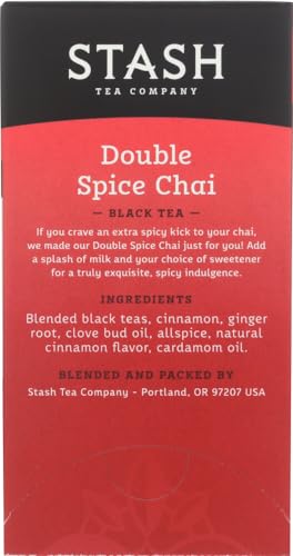 Stash Tea Double Spice Chai Black Tea, 18 Count Tea Bags in Foil (Pack of 2)