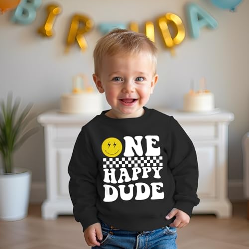 SOFEON 1st Birthday Outfit Boy One Happy Dude Sweatshirt One Year Old Long Sleeve Shirt First Birthday Pullover Fall Tops4