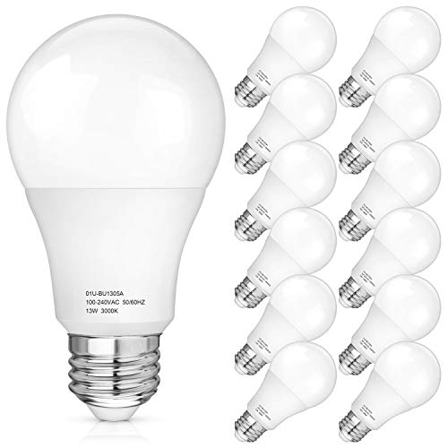 A19 LED Light Bulbs 100-125 Watt Equivalent, 3000K Soft White LED Bulb 13-Watt, 1500 Lumens, E26 Medium Standard Base, CRI85+, 25000+ Hours Lifespan, No Flicker, Non Dimmable, Pack of 12