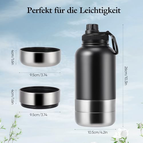 Trinkflasche Hunde 4 in 1, Isolierflasche aus Edelstahl, Hundezubehör für Reise, BPA-Frei, Wassernapf und Futternapf