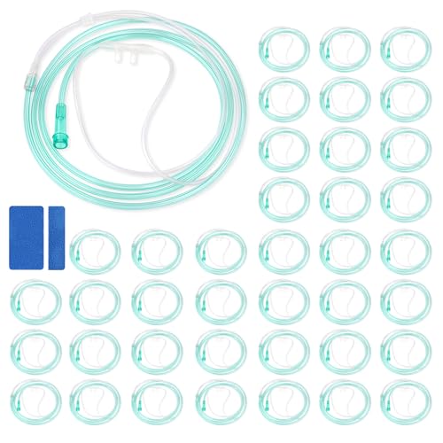 Image of 7 Foot Green Nasal Cannulas for Oxygen, Standard Kink Resistant Cannula Nasal Tubing for 0xygen - 40 Pack Oxygen Cannula with 2 Pairs Ear Cusions