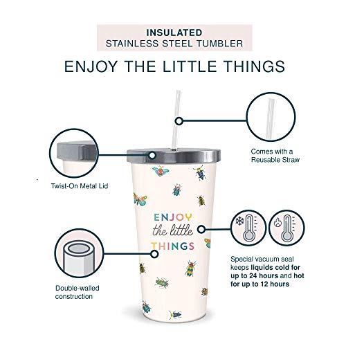 Studio Oh! Insulated Stainless Steel Water Tumbler With Straw Enjoy The Little Things - 17-Ounce Travel-Friendly Thermal Cup With Original Art Design - Unique Gifts For Men & Women #TOP4