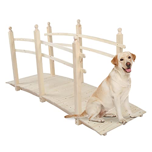 image for VINGLI 7.5 ft Garden Bridge, Arch Walkway Wooden Bridge with Safety Ra