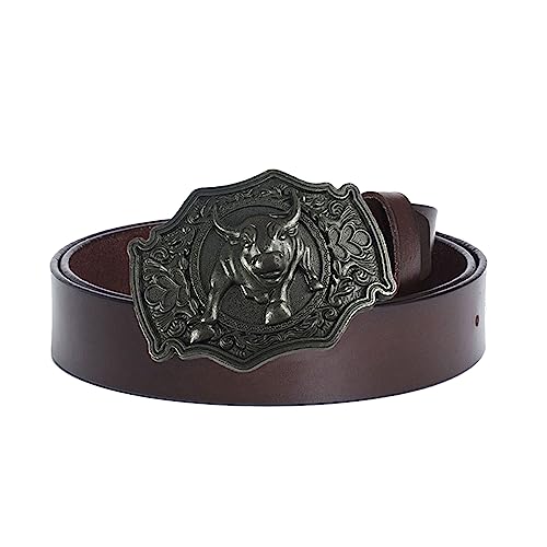 Ceinture de cowboy western en cuir pleine fleur fait main avec boucle taureau longhorn pour jeans