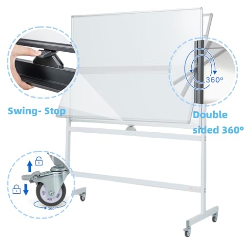 LIFEZEAL Pizarra Blanca Móvil de Doble Cara Giratoria 360°, Pizarra Blanca de Pie, Pizarra Magnética con Soporte, Altura Ajustable para Hogar, Oficina, Escuela (120x90CM, Blanco) - imagen 8