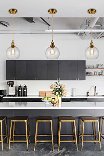 Image of YUBOLE Modern Brass Seeded Glass Pendant Lights Golden Finish Kitchen Pendant Lighting Fixture Dimmable Hanging Pendant Lighting