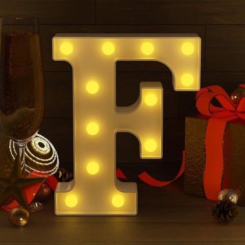 Image of Marquee F Alphabet Shaped LED Light Lamp | Decorative Wall Hanging for Birthday, Party, Wedding, Festive & Home Decor | Battery Operated Night Light (F)