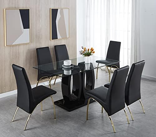 HomVent 63" Glass Dining Table for 6,Glass Dining Room Table with “00”-Shaped Wooden Base,Glass Top Dining Table with Black/White Bracket,Modern Kitchen Table/Dining Glass Table for 6-8 People