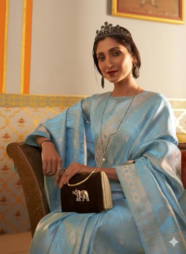 Image of SWORNOF Women's Banarasi silk Saree With Unstitched Blouse Piece