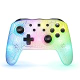 Manba Wireless Pro Controller Compatible with Switch/Lite/OLED/PC,Bluetooth Controllers with Adjustable LED Light/Turbo/Vibration,Wake-Up Function（White