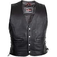 MDM Chaleco de piel para hombre Negro S