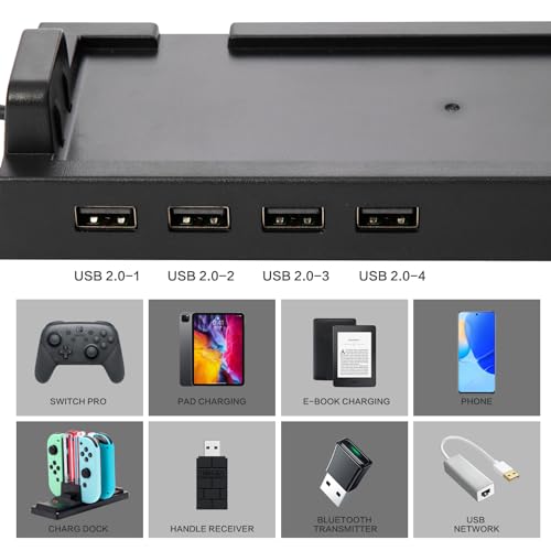 2019 Hub Dock for Nintendo Switch Dock, Switch USB Hub for Nintendo Switch with 4 Output Ports for Wired Pro Controllers, Keyboard, Joy-Con Dock, Switch Gamecube Controller Adapter, Mobile Phone, etc