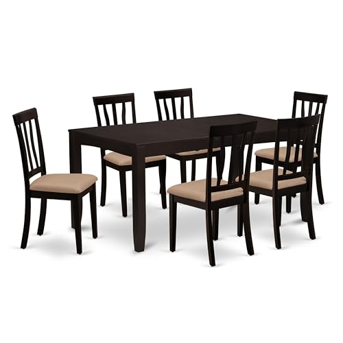 East West Furniture LYAN7-CAP-C 7 Piece Dining Table Set Consist of a Rectangle Dinner Table with Butterfly Leaf and 6 Linen Fabric Dining Room Chairs, 36x66 Inch, Cappuccino