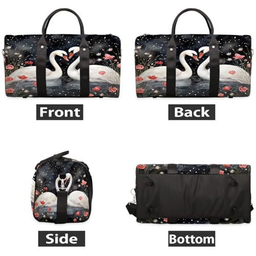 Swans White Pattern Travel Duffel Bag for Women Men Foldable Sport Gym Tote Bag Lightweight Waterproof Weekender Overnight Bag for Weekend Holiday Gym Swim Yoga2