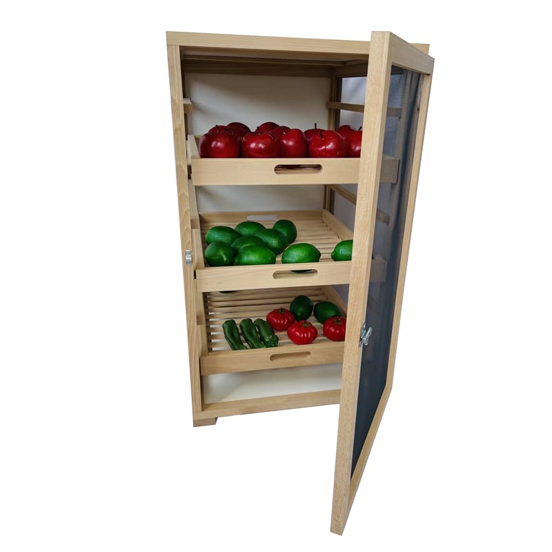 Meuble de cuisine Garde-manger légumier en hêtre poignée tiroirs Bois avec toile aluminium haute qualité