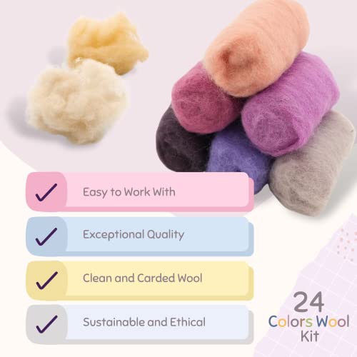 Woolbuddy Felting Wool, 24 Colors Wool Felt, Roving Wool, Beautiful Vibrant Soft Needle Felting Wool, Wool Roving For Needle Felting, Wet Felting, Felt Animal, Wool Batting And Needle Felting Supplies #TOP4