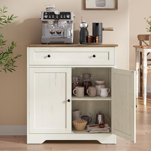 VASAGLE Siren Collection - Meuble de Rangement, Buffet de Cuisine, Style Maison de Campagne, avec Tiroir, Étagère Réglable, 2 Portes, Bar à Café, 40 x 72...