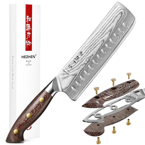HEZHEN Nakiri Knife,7.4 Inches, 67 Layers Damascus Steel Japanese Vegetable Knife, Usuba Knife for...