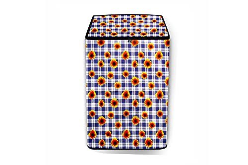 Image of Stylista Top Load Fully Automatic Washing Machine Cover Compatible for IFB 8 kg, 8.5 kg, 9 kg & 9.5 kg, Gingham Floral Pattern Blue