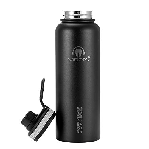 Garrafa Térmica Sport Vibets Hydro USA com Parede Dupla Isolada a Vácuo 1,15L (Preto/Cinza)