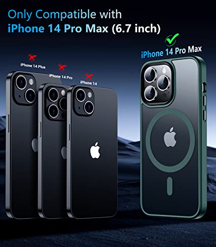 Temdan Magnetic Case For Iphone 14 Pro Max Case, [Compatible With Magsafe] [2Pcs Tempered Glass Camera Protector & Screen Protector] Slim Translucent Matte Shockproof Case For Iphone 14 Pro Max Green #TOP1