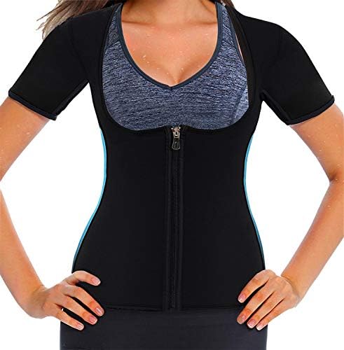 Mlxgoie Women Neoprene Sauna Sweat Waist Trainer Vest for Weight Loss Gym Workout Body Shaper Tank Top Shirt with Zipper